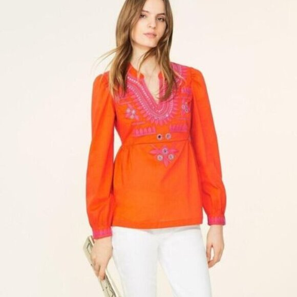 Tory Burch Tangerine Orange And Pink Embellished Tunic - Picture 1 of 2